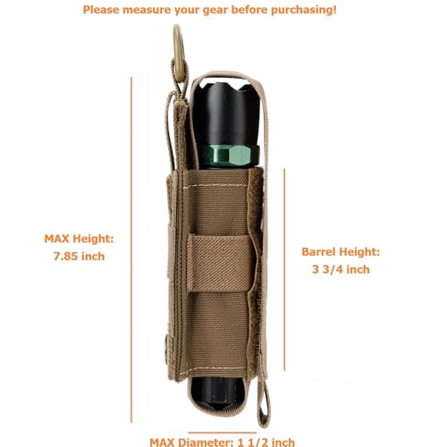 Tactical Flashlight Holster MOLLE Torch Holder MK4 OC/Mace Pepper Spray Canister Carrier EDC Flash Light Pouch Multitool Case with Strap&Snap Clip for Duty/Combat Belt Backpack Vest Chest Rig - color: Coyote Brown