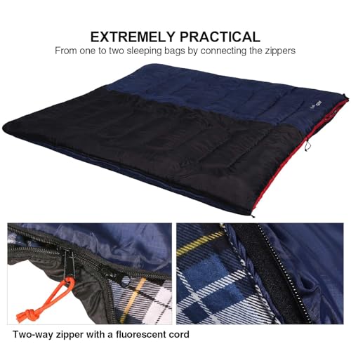 REDCAMP Cotton Flannel Sleeping Bag for Camping Backpacking, Adults Cold Weather Envelope Sleeping Bags with 2/3/4/6lbs Filling - color: Blue with 3lbs filling