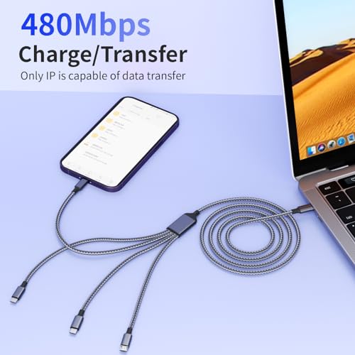 4 in 1 Multi Charging Cable, 1 Pack 5FT Charging Cords for Multiple Devices | USB Cable Phone Charger with USB C, IP and Micro, Nylon Braided, Cruise Essentials 2026, Travel Car Accessories - color: Greyishwhite, size: 1Pack5FT