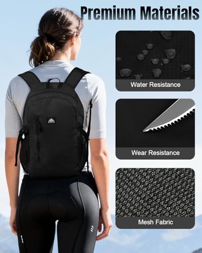 Nylon Folding Hiking Backpack for Women Men, 20L Lightweight Waterproof Packable Daypack with Reflective Strips for Traveling Daily Outdoor Sports, Black - color: Black