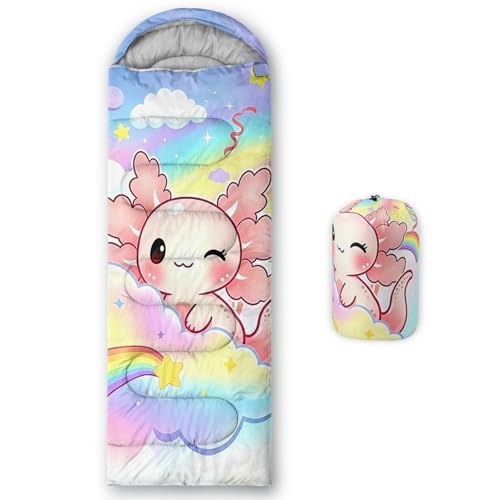 QOOMO Axolotl Cute Camping Sleeping Bags,3 Season Warm & Cool Weather,Lightweight,Waterproof Sleeping Bags for Adults & Kids,Traveling,and Outdoors - color: Axolotl Cute C3