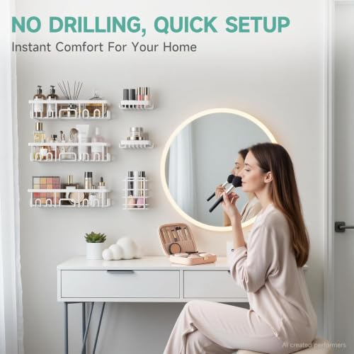 Veken 6-Pack Rustproof&Waterproof Shower Caddy, Adhesive Shelves Rack with Soap Holder, Large Bathroom & Washroom Organizer, No Drilling Wall-Mounted Kitchen&Home Decor,Ideal for Bathtub Storage,White - color: White