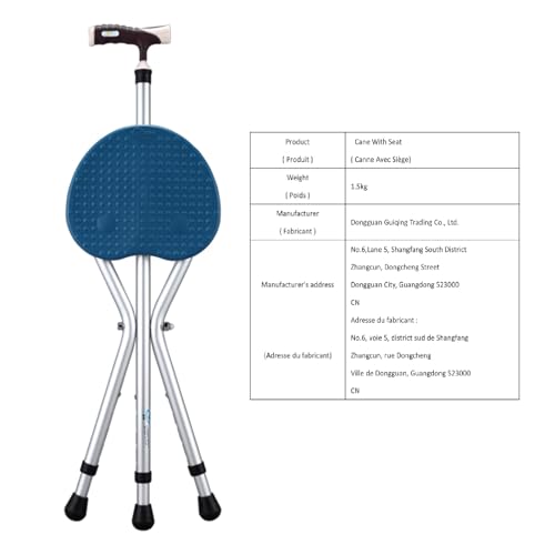 Yayayo Hold 440 lbs Folding Canes with Seat Walking Stick Height Adjustment Cane Seat Capacity Frosted Handle with Magnetic Therapy Stone Crutches Stool - color: Blue