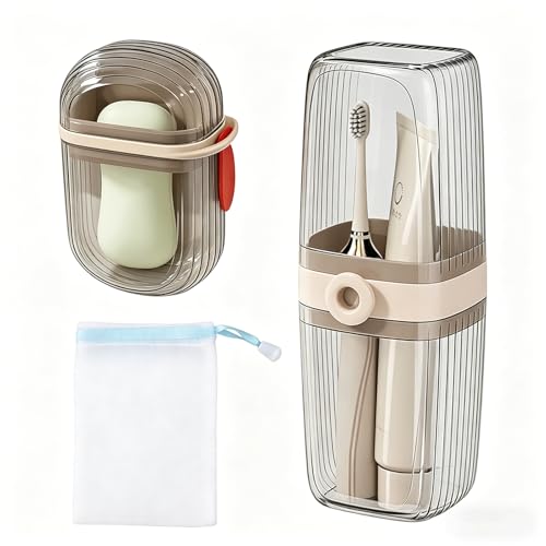 3PCS Toothbrush Travel Case Set, Soap Dish and Toothbrush Holder Set with Lather Net, Toothbrush Holder with Cover and Covered Toothbrush Holder for Bathroom Organization Toothbrush Holders with Cover