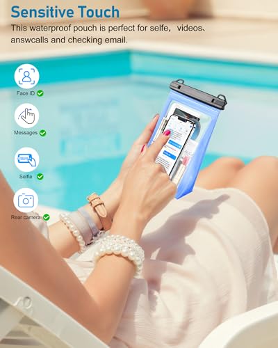 Large Waterproof Phone Pouch, Floating Dry Bag for iPhone 15 14 13 12 11 Pro Max Galaxy S22 S21 Waterproof Bag Sunscreen Glasses Storage Universal Dry Pouch for Swimming Rafting Boating - color: Clear Blue, Extra Large Opening 5.9''
