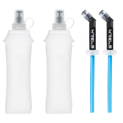 WRELS Soft Flasks Running Water Flask Folding Soft Water Bottles Small for Outdoor Sports Hiking Hydration Pack 5oz/8oz/17oz(WHITE,17oz*2+Straw*2) - color: White, style: 500ml/17oz with straw-2 Pack