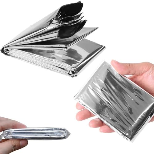 Emergency Myla Thermal Blanket Space Blanket Foil Blanket Pack of 50 | (82" x 63") Aluminized Polyethylene Mylar Reflective Blankets Perfect for Outdoors, Hiking, Survival, Marathons or First Aid - color: Silver (50 Pack)