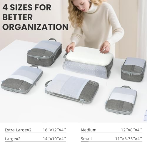 Compression Packing Cubes for Travel, Lightweight Vacation Travel Essentials, Travel Accessories for Suitcase Organizer Bags Set, Durable Luggage Organizer - color: Light Grey, size: 6 set-EVA