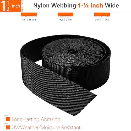 1-1/2" Straps and Buckles Set: 6 yard Nylon Webbing 1.5 inch (38 mm) Wide, 4 pack Side Release Buckle, 8 pcs Tri-Glide Sliders, Plastic Clip Fasteners Replacement Heavy Duty Dual Adjustable No Sew - size: 1-1/2" x 6 yd Strap + 4 pack Buckles