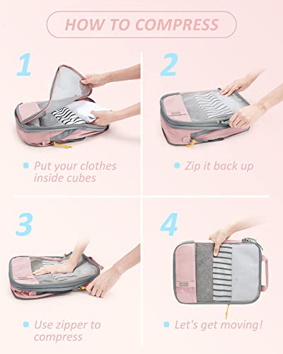 BAGSMART Compression Packing Cubes for Travel Essentials - color: Mix-Blush Sky, size: Set of 6