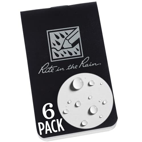 Rite in the Rain Weatherproof On The Go Wallet Notebook, 2" x 3.375", Black Cover, Blank Pages, 6 Pack (No. OTG771L) - color: Black