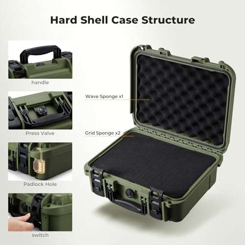 K&F CONCEPT Waterproof Hard Case, IP67 Protective Case with Pre-Scored Foam - color: Green