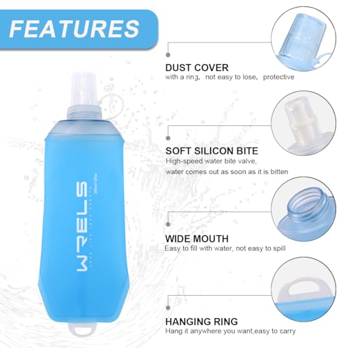 WRELS 200ml/350ml/500ml Collapsible Soft Flask,BPA Free Folding Soft Water Bottle with Hanging Ring,Lightweight TPU Hydration Flask for Running Marathon Cycling Hiking(350ml-2 Packs) - color: Blue-350ml*2