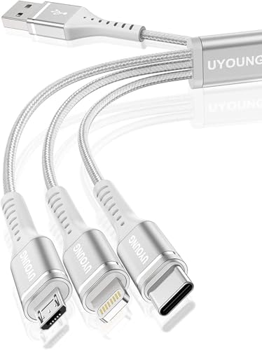 Multi Phone Charger, 3 in 1 Charging Cable Short Charging Cords 1FT, 2Pack - color: Silver, size: 1FT, style: USB A to Multiple Connectors
