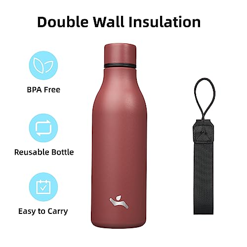 Konokyo 18 oz Insulated Stainless Steel Metal Water Bottle with Strap - color: Brick Red, size: 18 Ounces
