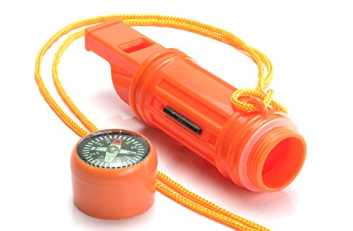 SE 5-in-1 Orange Survival Whistle with Compass, Signaling Mirror, Lanyard, and Fire Starter - 112dB, 4.5-Inch Length - Ideal for Hiking, Camping, Emergencies (2-Pack) - CCH5 - size: 2-Pack