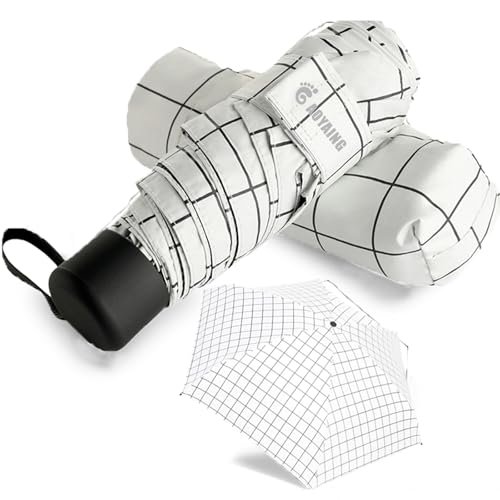 GAOYAING Compact Travel Umbrella with Case Sun&Rain Lightweight Small and Compact Suit for Pocket 34 Inches - color: White Grid Pattern, size: 34 Inches