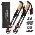 GPTCAMP Collapsible Hiking Trekking Poles with Cork EVA Grips - color: Red