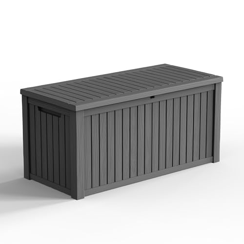200 Gallon Waterproof Outdoor Storage Box, UV Resistant Resin Deck Box with Hydraulic Rod for Reinforced Stability, Perfect for Patio, Garden, and Pool（Black，200 Gallon） - color: Black, size: 200 Gallon