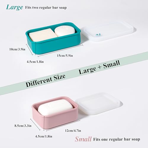 2PC Portable Leakproof Travel Soap Case, Silicone Travel Soap Case, Compact Soap Holder with Drainage Layer, Travel Soap Holder for Camping, Gym, Outdoor Turquoise&Flamingo - color: Turquoise&flamigo