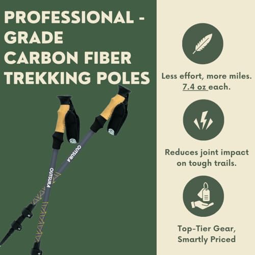 Outsura Carbon Fiber Hiking Stick 2 Pack – Professional Grade, Collapsible Trekking & Walking Sticks for Hiking - color: Sunset Orange