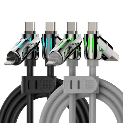 MFish 2-Pack 240W 4-in-1 Multi Charging Cable, Black+Grey, 6.6FT | Carrying Case, USB-A & USB-C to USB-C/Lightning, For iPhone 17/16/15/14, MacBook, iPad, Laptop, Samsung S25/S24 - color: Black+Grey, size: 2-Pack 6.6FT