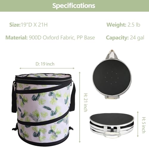 Collapsible Trash Can camping with Zipper Lid, 24 Gallon Pop Up Trash Can for Camping & RV Storage and Organization, 900D Oxford Waterproof Portable Garbage Can with Hard Bottom & Ground Stake