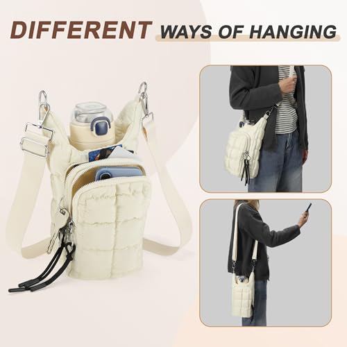 Water Bottle Holder with Adjustable Strap Bottle Sling Bag for Hiking - color: Beige