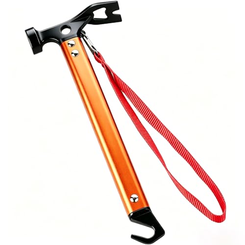 Carbon Steel Aluminum Camping Hammer, 12" Small Lightweight Three-in-One Functional Tent Stake Hammer for Hiking Kit Orange - color: Orange
