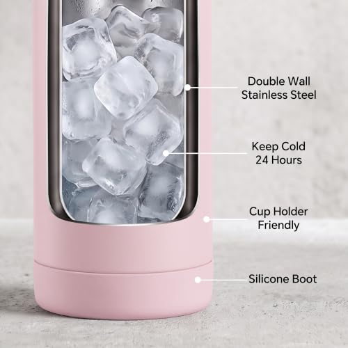 Fijinhom 24oz Insulated Stainless Steel Water Bottle, Wide Mouth Double Wall Vacuum, Silicone Straw, Sweat & Leak Proof, BPA Free Insulated Water Flask for Travel, Keep Cold 24h Hot 12h, Coral Pink - color: Coral, size: 24 Ounces