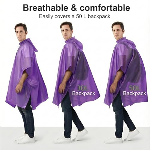 UPSEN Rain Ponchos for Adults, 2 Pcs Reusable Raincoats Coats Jackets Emergency for Women Men with Hood - color: Purple