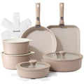 SENSARTE 17 Piece Ceramic Detachable Handle Pots and Pans Set Almond Beige | Ceramic Cookware Set, Induction Cookware Set with Removable Handle, Healthy Non Stick for RV, Dishwasher ＆ Oven Safe - color: Almond Beige, size: 17 Piece