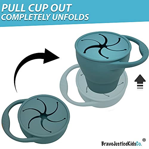 BraveJusticeKidsCo | Snack Attack Snack Cup | Collapsible Silicone Snack Container | Toddler and Baby Snack Catcher Lid (Citadel) - color: Citadel