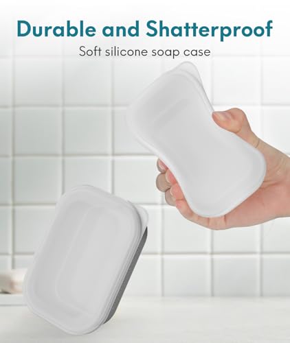 Quatish Compact Leakproof Travel Soap Case, Silicone Soap Box with Draining Layer, Enhanced Soap Container, Suitable for Camping, Gym, Bathroom, Outdoor Essentials, Grey - color: Grey, size: Regular