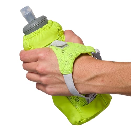 Nathan Handheld Soft Flask 18oz - Exo-Draw Insulated Collapsible Bottle - Grip-Free Strap & Rigid ExoSpine for Comfort/Support - Breathable Mesh Strap - Ideal Running/Hiking, Pinnacle, Lime Green - color: Lime Green, style: 18oz Insulated