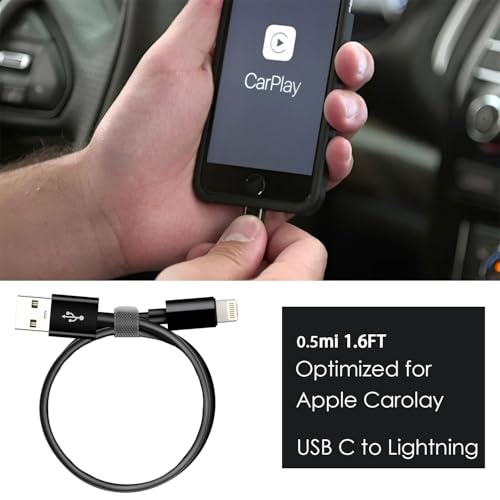 Short IPhone 14 Car Carplay Cable, 20 inch USB A to Lightning Cable for iPhone 14, 14 pro max,14 Plus,SE 2nd/13/12/11/Xs/XR, iPad 4/5/6/7/ 8, Mini 2/3/4/5, Air 2/3 Charger Cord, Car Charging Cable - color: Black, size: 1.5FT, style: USB A to Lightning