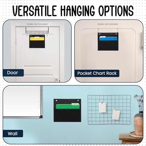 Essex Wares - 1 Pocket File Folder Pocket Chart, Black, 14" W x 12" T | Versatile Wall Hanging File Folder Organizer for Classrooms, Offices, Home, and More - Wall Folder Organizer - size: 1 Pocket