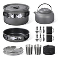 REDCAMP 6/10/11/12/14/15/19 PCS Camping Cookware Mess Kit Camping Gear Campfire Utensils Lightweight Stackable Pot Pan Bowls Soup Spoon with Storage Bag for Camping, Backpacking, Outdoor Cooking - style: Grey,16pcs W/Kettle