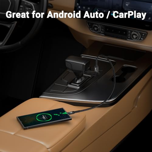 Android Auto & CarPlay USB C Cable 10Gbps, 1FT, 2 Packs, Black | USB 3.1 Gen 2 Type C Cord, 3A Fast Charging, High Speed Data Transfer, Compatible for iPhone 16/15 Pro/Galaxy S24/S23/SSD - color: black, size: 1 ft