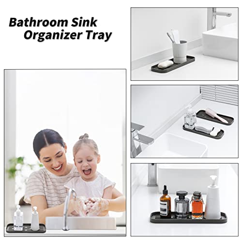 MicoYang Silicone Kitchen Sink Organizer Tray for Multiple Usage,Eco-Friendly Sponges Holder for Kitchen Bathroom Counter or Sink,Dish Soap Dispenser,Scrubber,Bottle,Cup (Coffee, 12"×4") - color: Coffee, size: 12" x 4" x 0.7"