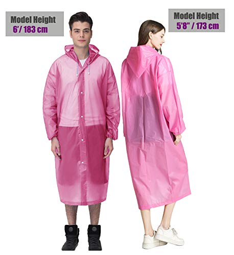 HLKZONE Raincoat, 2 Pack Rain Ponchos for Adults Travel Rain Jacket Packable Rain Coats for Women with Drawstring Hood - color: D-rose
