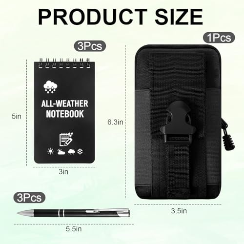 7 Piece 3 X 5 Inch Waterproof Notebook All Weather, Waterproof Notepad and Pen Write in The Rain Notebook Pocket Stone Paper Notepads Waist Pack Small Notepad for Camping Journal(Black) - color: Black