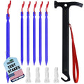 Eurmax USA Hiking Camping Tent Stakes and Hammer Set Lightweight Multi-Function Tent Hammer with Tent Stake Remover,Tent Pegs for Camping, Hiking, Backpacking, Gardening(Blue Stakes) - color: blue, style: Stakes&Hammer