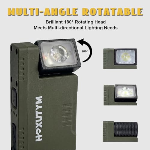 500lm Small Flashlight EDC Clip-on Rechargeable Mini Pocket Light | Magnetic Work Light with 180° Rotatable Clip & RGB Emergency Mode for Camping, Hiking, Repairs, Walkies, Green - color: Green