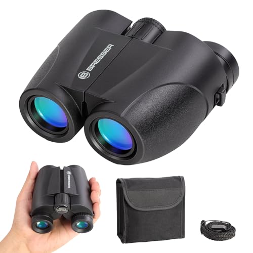 BRESSER 10x25 Binoculars for Adults and Kids, Folding Compact Binocular with Weak Light Vision, Lightweight Small Binoculars for Bird Watching, Travel, Concerts, Hunting, Hiking, Black - color: Black