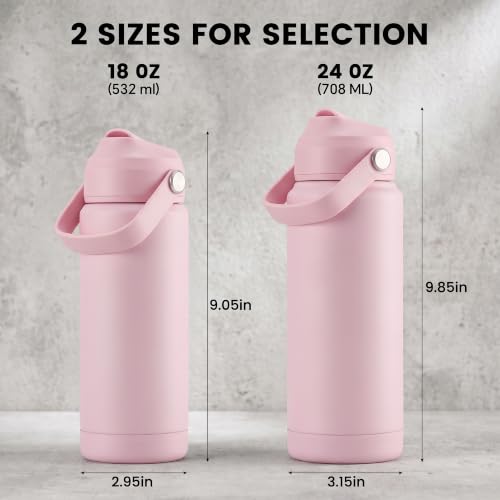 Fijinhom 24oz Insulated Stainless Steel Water Bottle, Wide Mouth Double Wall Vacuum, Silicone Straw, Sweat & Leak Proof, BPA Free Insulated Water Flask for Travel, Keep Cold 24h Hot 12h, Coral Pink - color: Coral, size: 24 Ounces