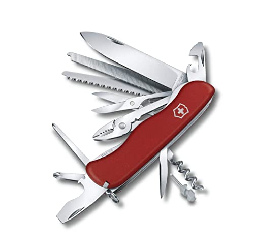 Victorinox Work Champ Swiss Army Knife - 21-Function Pocket Multitool, Red | Heavy-duty 4.4 in folding tool with wood saw, metal file, pliers, and scissors. Durable polyamide scales in classic red.