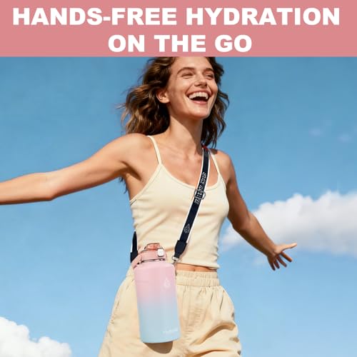64oz Half Gallon Fruit Infuser Insulated Stainless Steel Water Bottle Jug, 48H Cold & 24H Hot, Large Capacity for Travel Hiking Mountain Climbing Pink-Blue Gradient - color: Pink-Blue Gradient