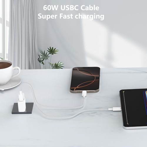 [Apple MFi Certified] Short iPhone 17 Charger Woven, 5Pack 8Inch Short USB-C Cable USB to Type-C Fast Charging Nylon Braided Cord Compatible with iPhone 17 16 15 Pro Plus Airpods PowerBank - color: A TO C White 8IN