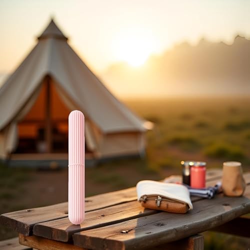 Pink Portable Toothbrush Storage Case with Protective Lid, 8.6 inches, Toothbrush Cover Travel Camping